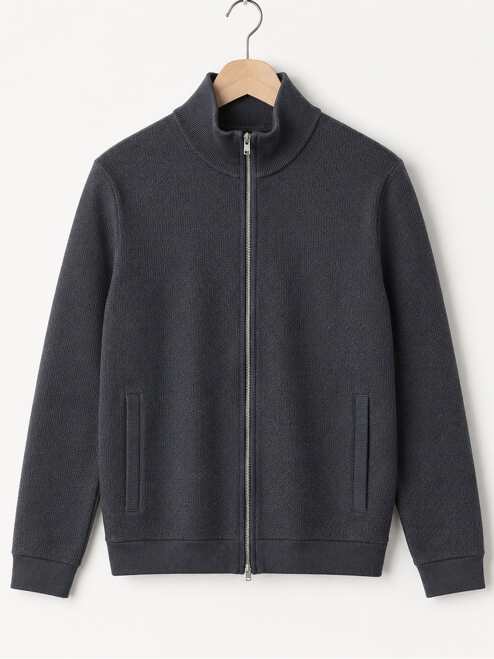 Theory Breach Full Zip Textured Cotton Jacket Dark Gray Size L
